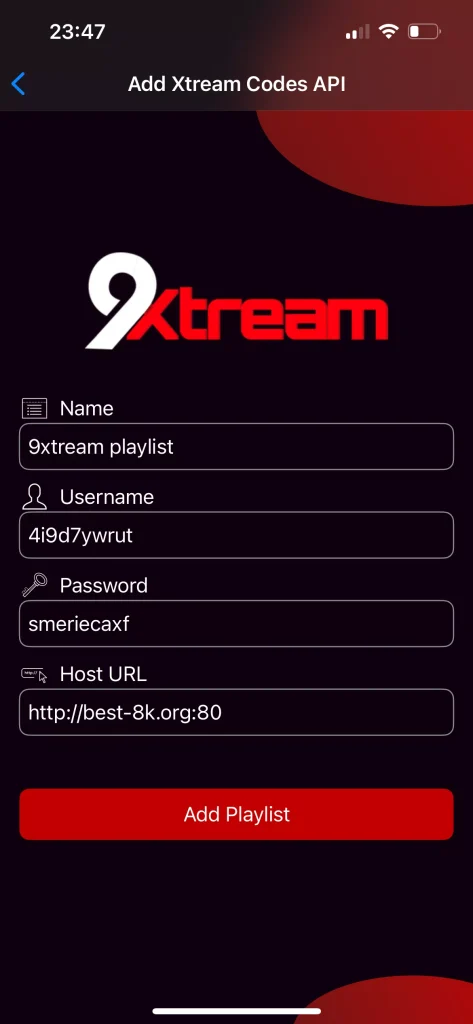 User name, password and server url