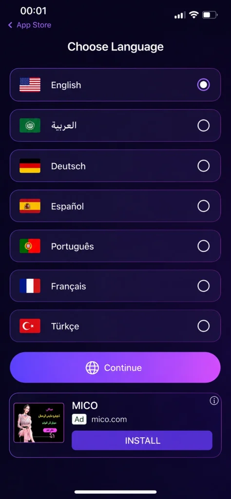 Iptv app language choice
