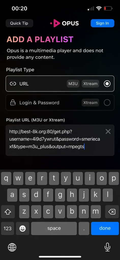 IPTV Opus player ads