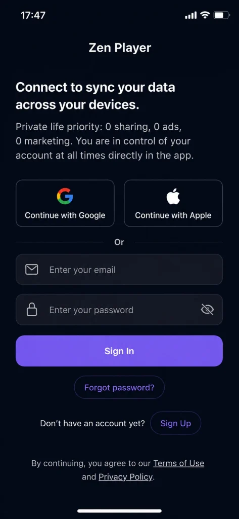 linking zen player to email account