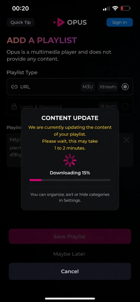 Filling in an iptv playlist